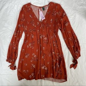 Wild Fable Dress Burnt Orange w/flowers medium